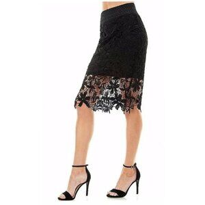 Meraki Junior's Floral Lace Cutout Pencil Skirt in Black - Size 1 (S)